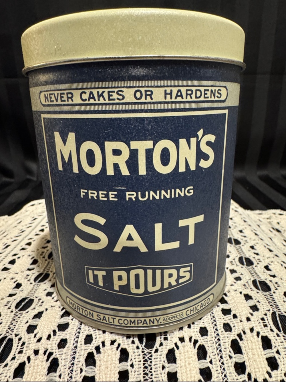 Vintage Morton's Salt Metal Can - Blue and Cream Made in the U.S.A.